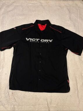Victory Motorcycles Black Button-Down Shirt with Red Accents sz 2XL